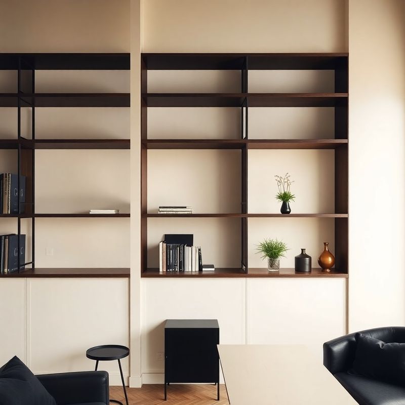 Interior boutique cu rafturi de lemn închis și lumină caldă prin fereastra arcuită