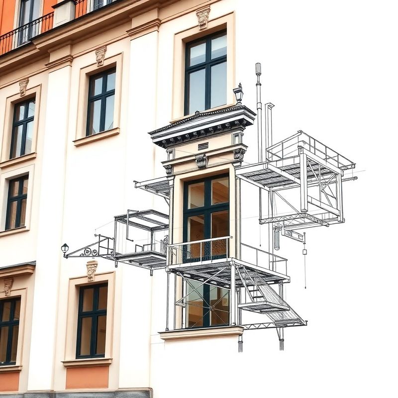 Suprapunere de plan arhitectural pe fațada unei clădiri istorice din Sibiu